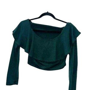 Heart Hips Green Ruffle Off-Shoulder Crop Top Size S